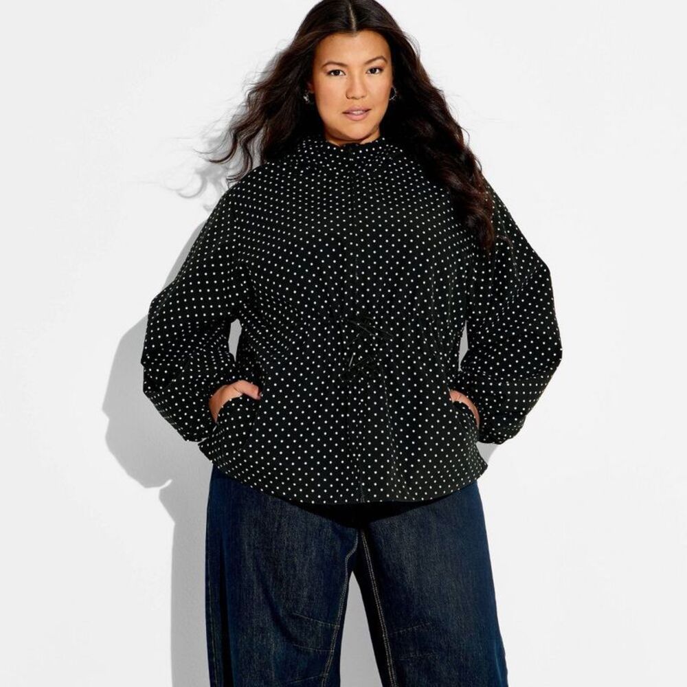 Women's Cinch Waist Raincoat - Wild Fable Black Polka Dots 1X